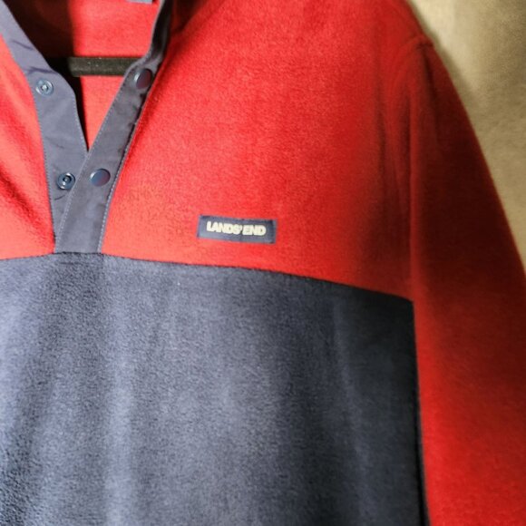Lands' End Red & Navy Nautical Polar Pullover Fleece Sweater L 100% Polyester - Picture 6 of 6
